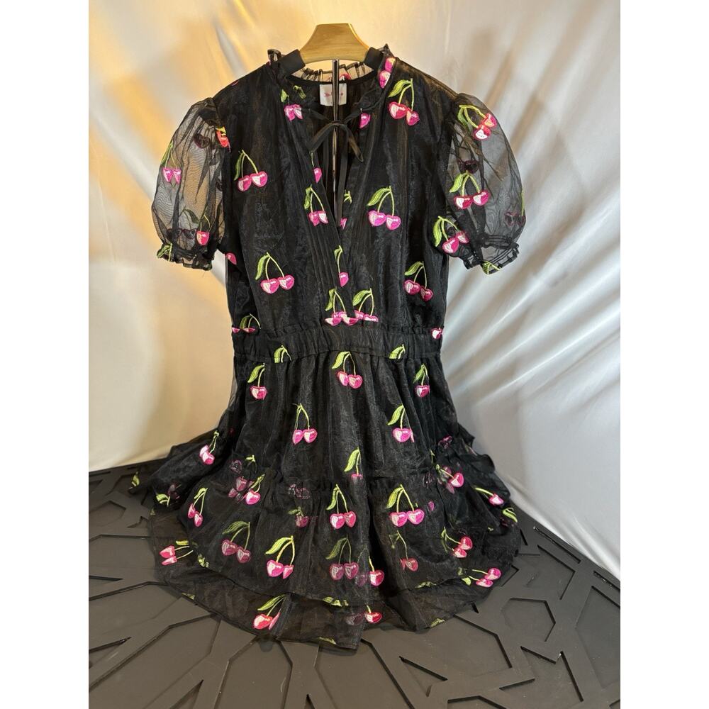 Buddy Love Clementine Elastic Waist Mini Dress Cherries Black Size XL Whimsigoth - Picture 2 of 12